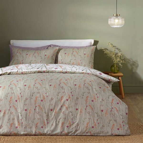 Zielono-brązowa flanelowa pościel dwuosobowa 200x200 cm Grasmere Floral – Catherine Lansfield