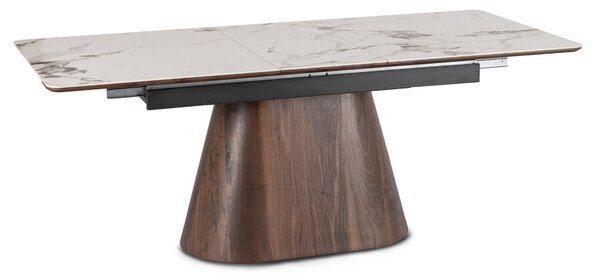 Stół Rozkładany Prostokątny LIZBONA 160-200 cm Ceramiczny Biały Marmur/Orzech do Jadalni Nowoczesny