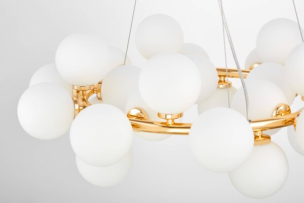 LAMPA WISZĄCA NOWOCZESNA ZŁOTA BIAŁE KULE MARSIADA 25 LUMINA DECO