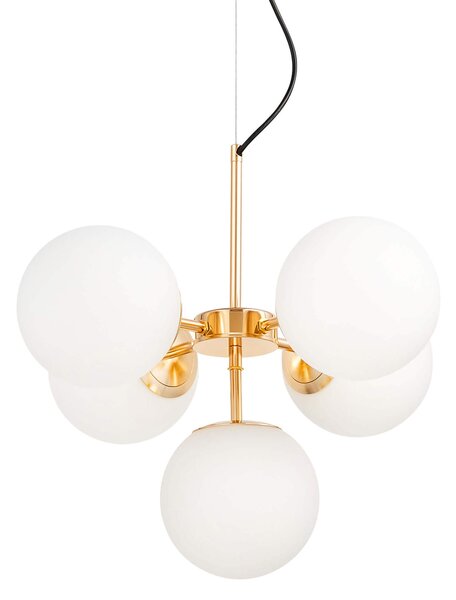 LAMPA WISZĄCA NOWOCZESNA ZŁOTA BIAŁE KULE STELVIO 5