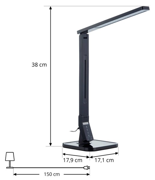 Lampa stołowa LED Eleni Lindby, możliwość ściemniania, czarny, biuro, tworzywo sztuczne, nowoczesny