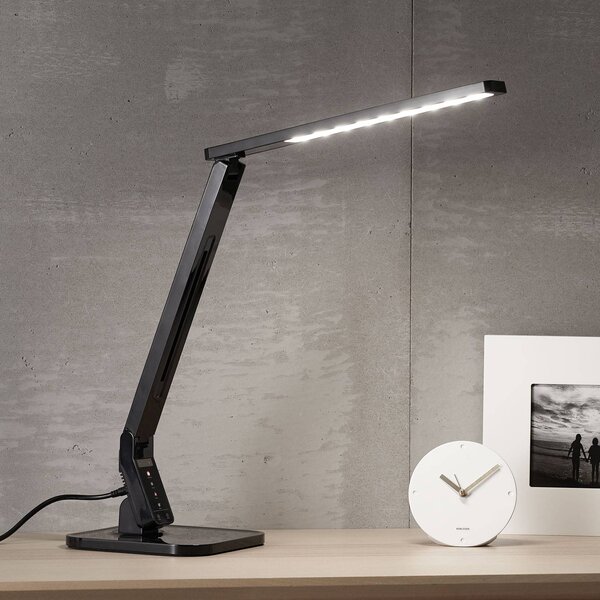 Lampa stołowa LED Eleni Lindby, możliwość ściemniania, czarny, biuro, tworzywo sztuczne, nowoczesny
