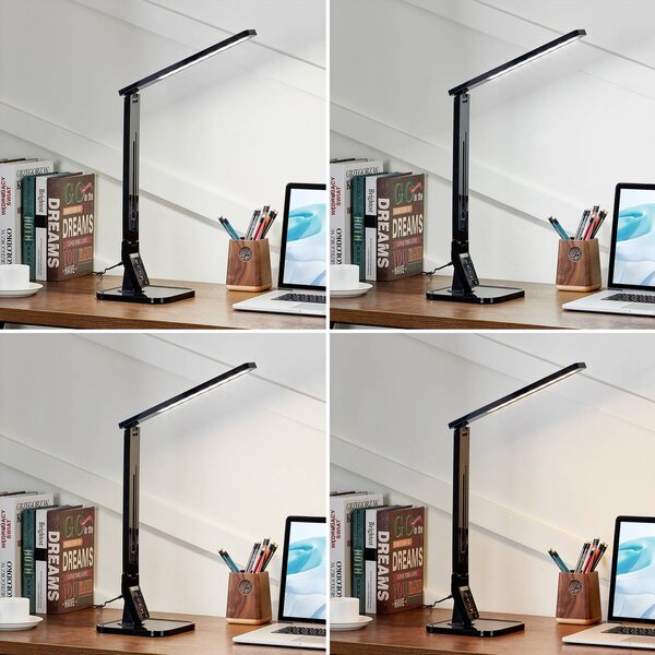 Lampa stołowa LED Eleni Lindby, możliwość ściemniania, czarny, biuro, tworzywo sztuczne, nowoczesny