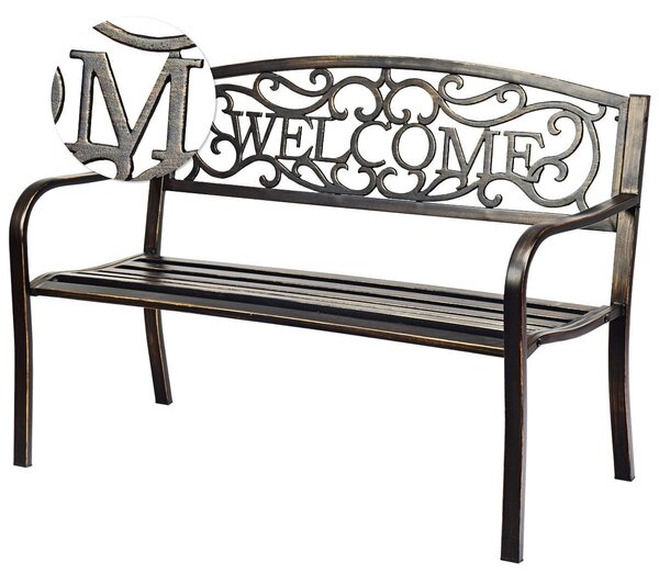 Ławka ogrodowa metalowa z napisem WELCOME