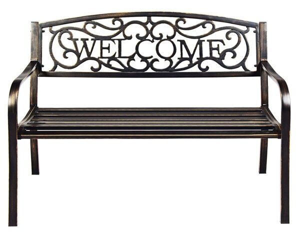 Ławka ogrodowa metalowa z napisem WELCOME