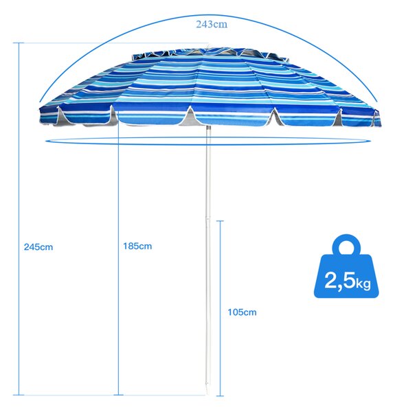 Parasol plażowy regulowany z ochroną UPF 50+ 2,2 x 2,45 m