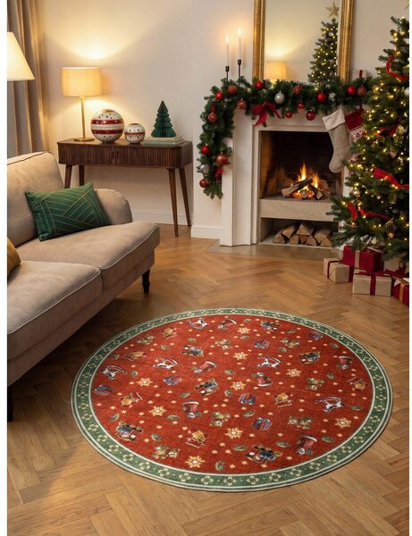 Czerwony/zielony okrągły dywan ze świątecznym motywem ø 160 cm Toy's Delight Nostalgic Noel Red Green – Villeroy&Boch