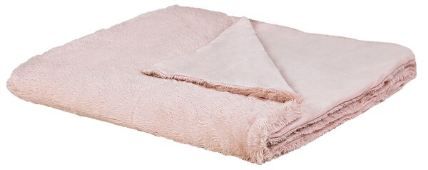 Koc narzuta różowy plusz puszysty do sypialni 180 x 200 cm Gelik Beliani