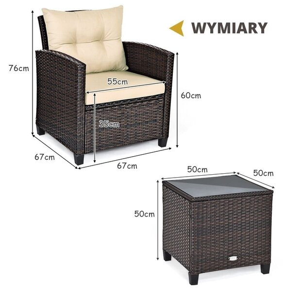 Komplet mebli rattanowych stolik +2 krzesła
