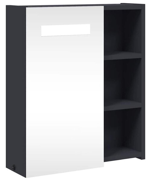 Szafka łazienkowa z lustrem i LED, szara, 45x13x52 cm