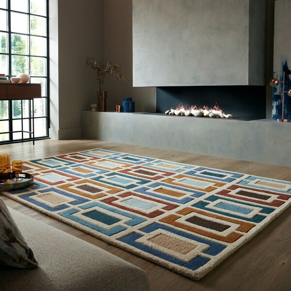 Niebiesko-pomarańczowy wełniany dywan tkany ręcznie 120x170 cm Retro Blocks – Flair Rugs