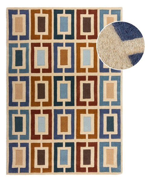 Niebiesko-pomarańczowy wełniany dywan tkany ręcznie 120x170 cm Retro Blocks – Flair Rugs