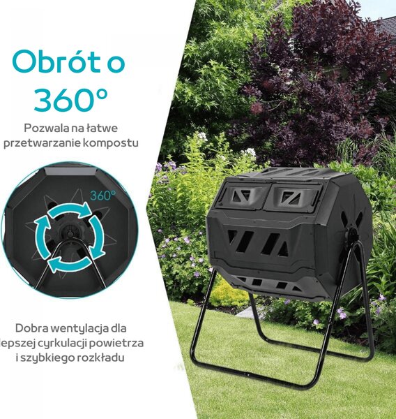 Obrotowy pojemnik na kompost z podwójną komorą