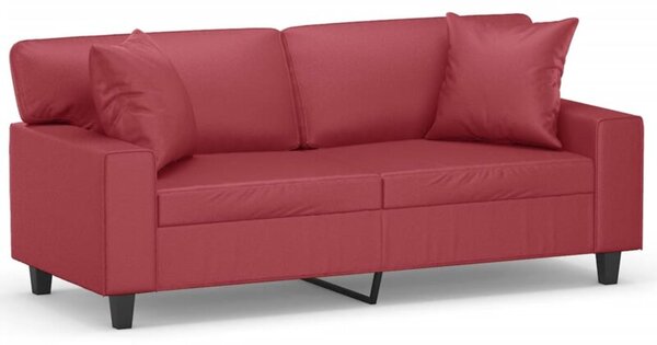 Sofa 2-os. z poduszkami, winna czerwieÅ, 140 cm, sztuczna skÃ³ra