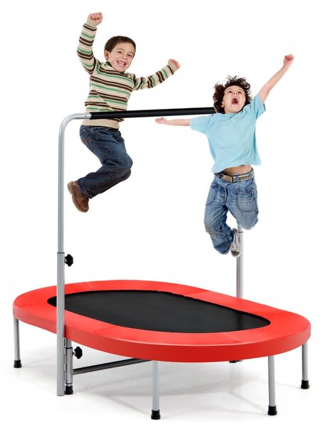 Podwójna trampolina do zabawy i ćwiczeń fitness z poręczą