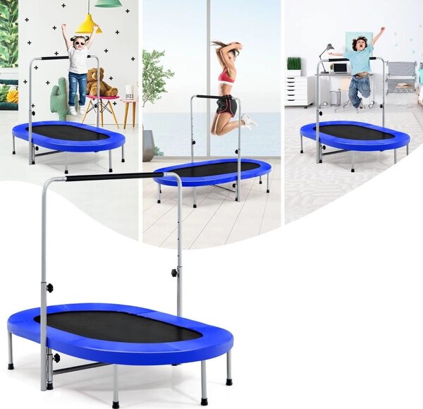 Podwójna trampolina do zabawy i ćwiczeń fitness z poręczą