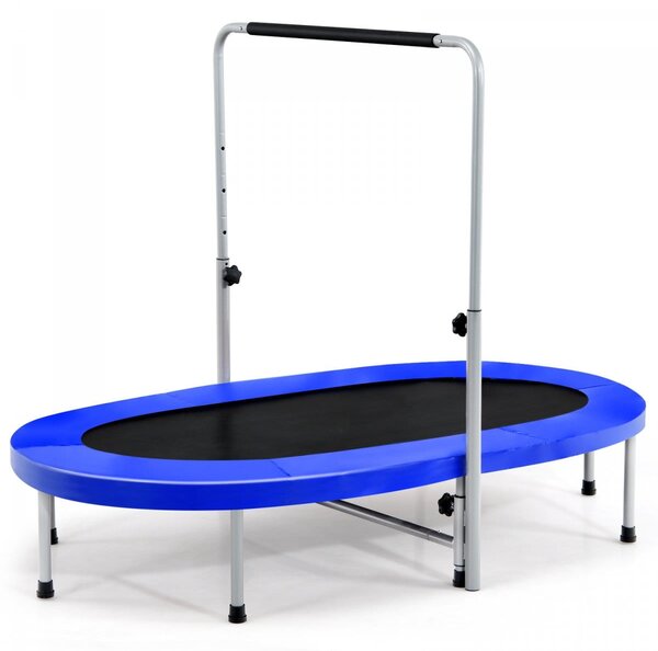 Podwójna trampolina do zabawy i ćwiczeń fitness z poręczą