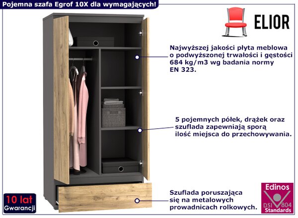 Szafa na nóżkach z gładkim frontem antracyt + dąb craft T4-A37