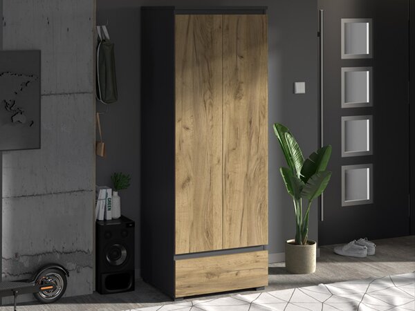 Szafa na nóżkach z gładkim frontem antracyt + dąb craft T4-A37