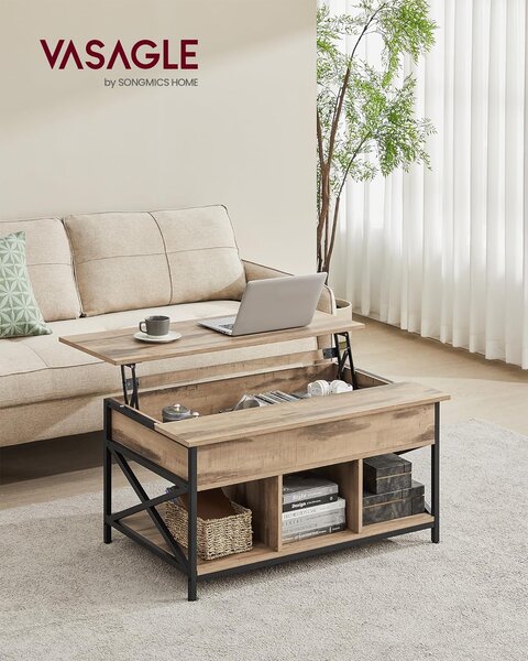 Regulowany stół konferencyjny LUBOR, 60x100x(48-62)cm, camel brąz/czarna Vasagle
