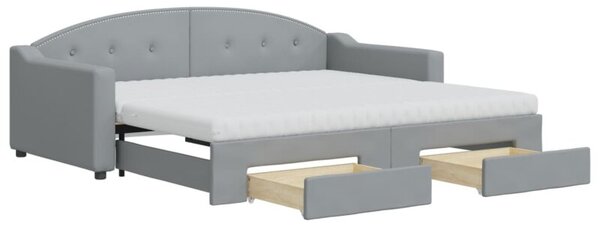 Sofa rozsuwana z szufladami, jasnoszara, 90x190 cm, tkanina