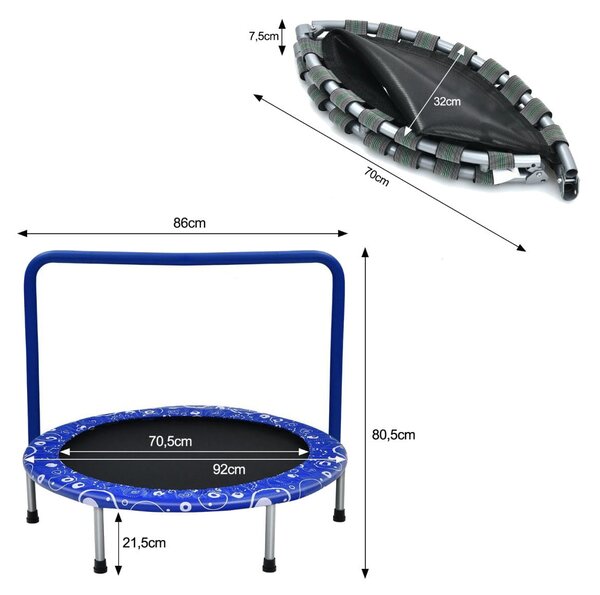 Składana trampolina z poręczą dla dzieci do zabawy i ćwiczeń