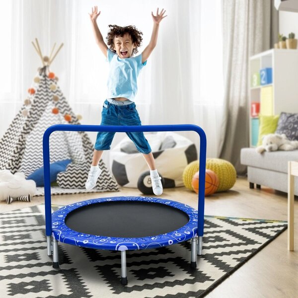 Składana trampolina z poręczą dla dzieci do zabawy i ćwiczeń