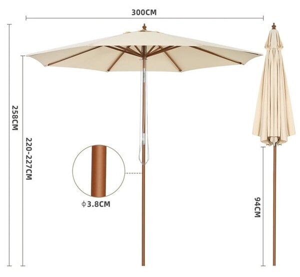 Parasol ogrodowy na balkon i taras 300 cm