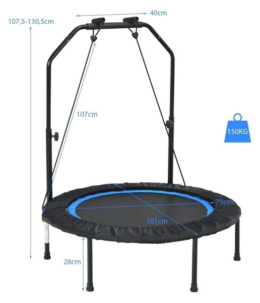 Składana mini trampolina fitness z regulowaną wysokością i 2 opaskami