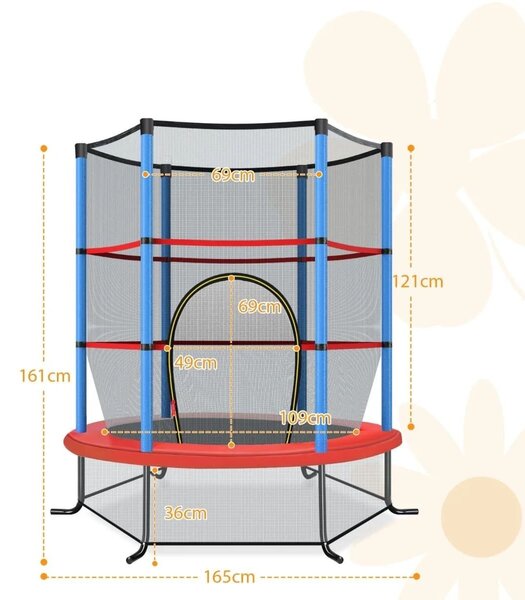Trampolina dla dzieci z siatką i klapą 165 x 165 x 161 cm