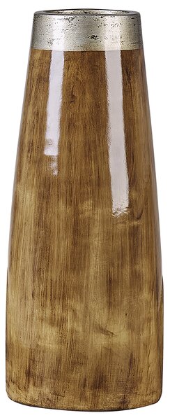 Rustykalny wazon dekoracyjny z terakoty ciemne drewno ze srebrnym Cyrene Beliani