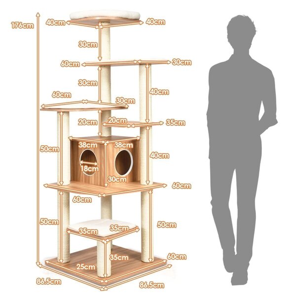 6-poziomowy wysoki drapak dla kota z domkiem 175 cm