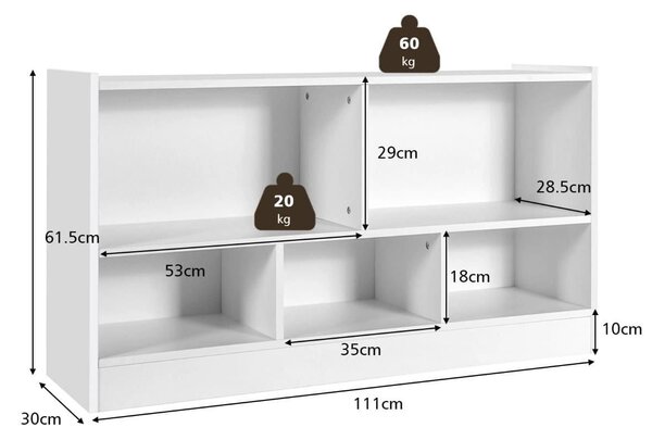 Regał dziecięcy z przegródkami i organizerem 112 x 30 x 60 cm