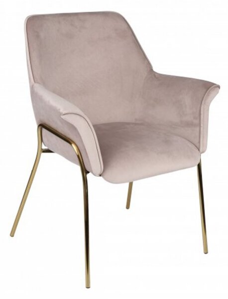 -8% z kodem BOOK8 - Krzesło Sofia ze złotymi nóżkami, tapicerowane tkaniną welwetową w kolorze beżowym, pudrowym