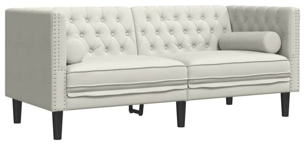 Sofa chesterfield z waÅkami, dwuosobowa, kremowa, aksamit