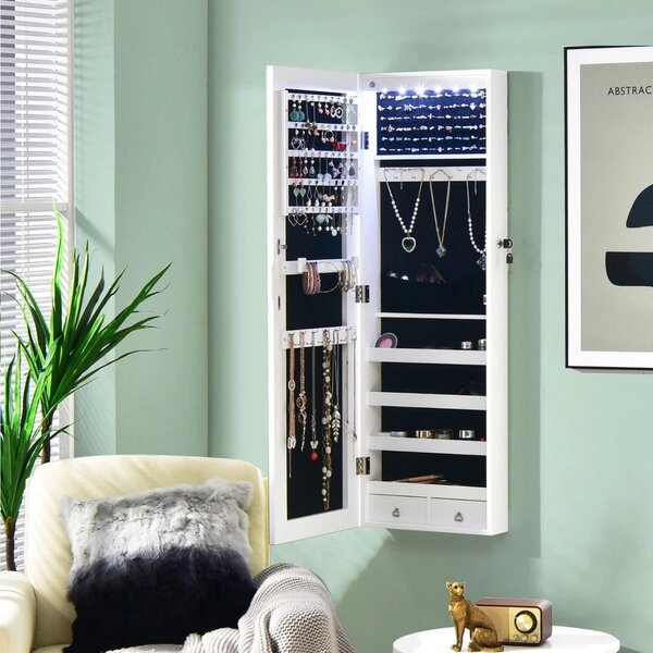 Organizer na biżuterię z 6 lampkami LED i 2 szufladami 36 x 10 x 108 cm
