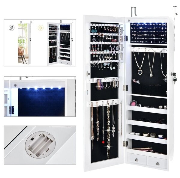 Organizer na biżuterię z 6 lampkami LED i 2 szufladami 36 x 10 x 108 cm