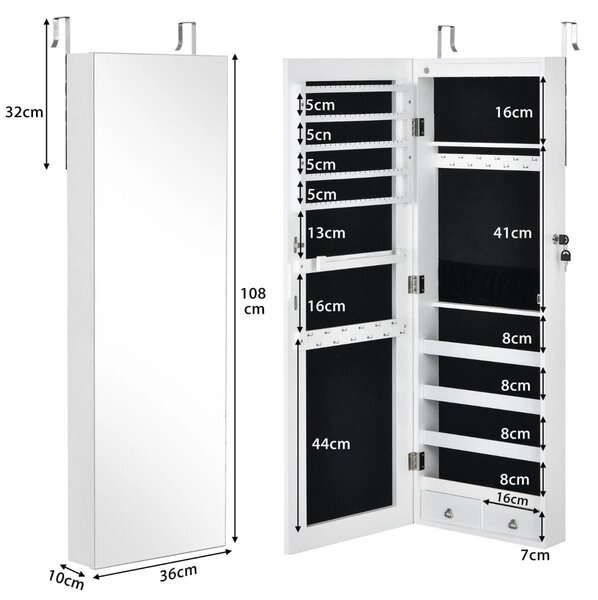 Organizer na biżuterię z 6 lampkami LED i 2 szufladami 36 x 10 x 108 cm