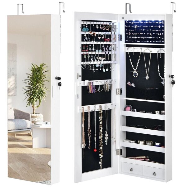 Organizer na biżuterię z 6 lampkami LED i 2 szufladami 36 x 10 x 108 cm