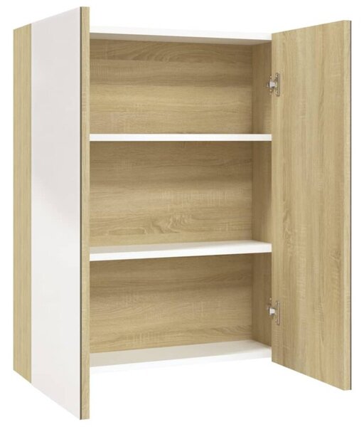 Szafka łazienkowa z lustrem, 60x15x75 cm, mdf, biel i dąb