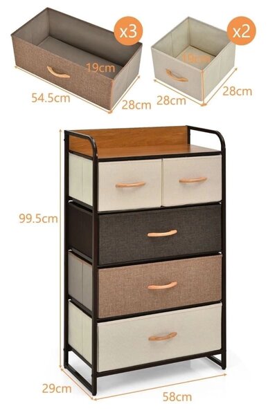 Komoda organizer ze składanymi 5 szufladami 58 x 29 x 99,5 cm