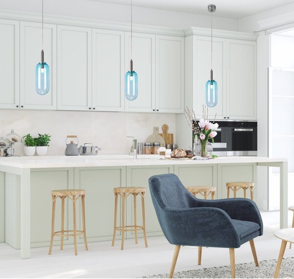 Niebieska lampa wisząca LED ze szklanym kloszem ø 13 cm Fiuggi – Candellux Lighting