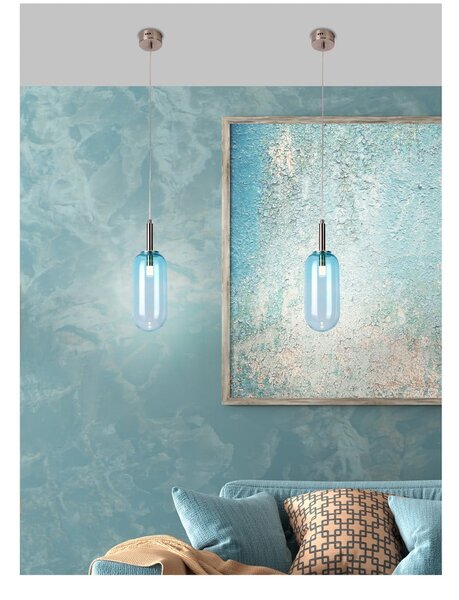 Niebieska lampa wisząca LED ze szklanym kloszem ø 13 cm Fiuggi – Candellux Lighting