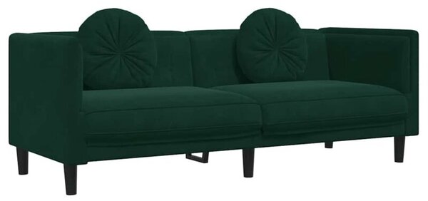 Sofa 3-osobowa z poduszkami, ciemnozielona, aksamit