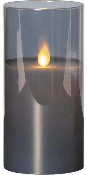 Szara woskowa świeca LED w szkle Star Trading M-Twinkle, wys. 15 cm