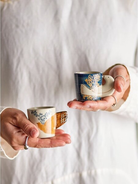 Niebiesko-kremowe kamionkowe filiżanki na espresso zestaw 2 szt. 55 ml Hezha – Bloomingville