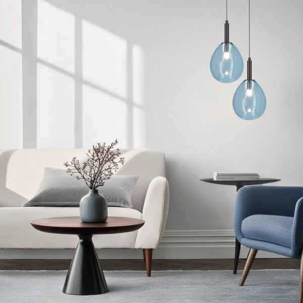 Niebieska lampa wisząca LED ze szklanym kloszem Lukka – Candellux Lighting
