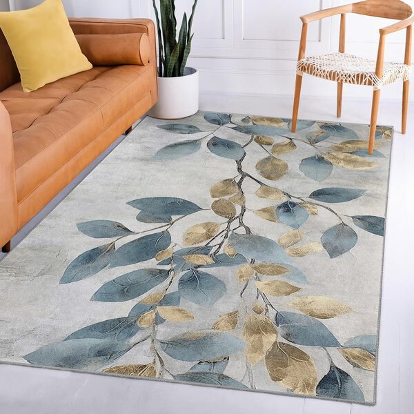Chodnik w jasnoniebiesko-złotym kolorze odpowiedni do prania 80x200 cm Golden Leaves – Mila Home