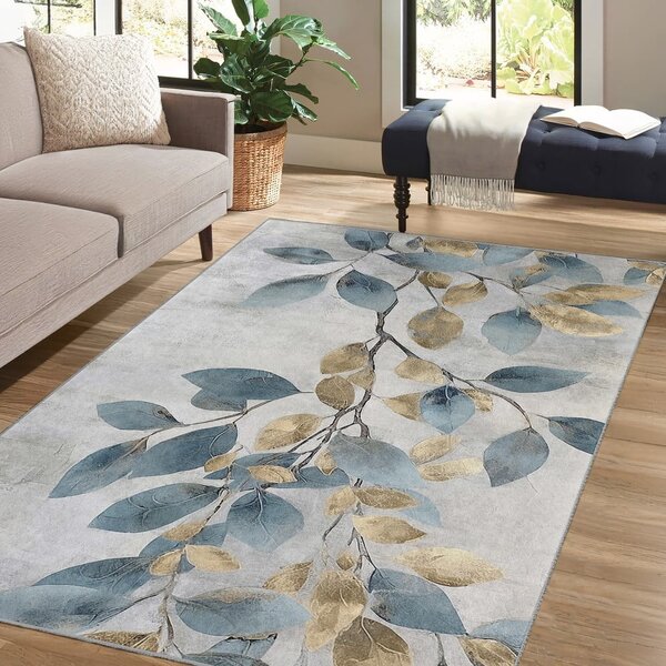 Chodnik w jasnoniebiesko-złotym kolorze odpowiedni do prania 80x200 cm Golden Leaves – Mila Home