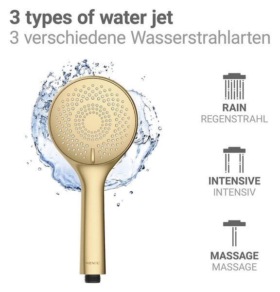 Plastikowa słuchawka prysznicowa z funkcją oszczędzania wody w kolorze matowego złota ø 11 cm Watersaving System – Wenko